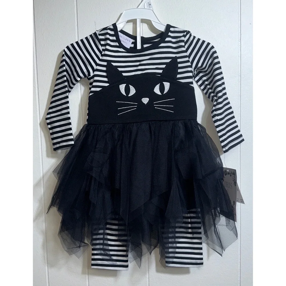 Iris & Ivy Toddler Girls‎ Cat Tulle Tutu Dress & Leggings Set Black White 2T NWT